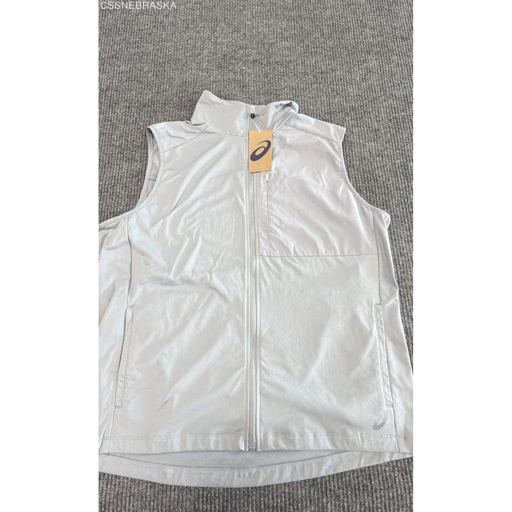 ASICS Light Gray Men's Woven Light Fill Vest Running Puffer Jacket - Size XL